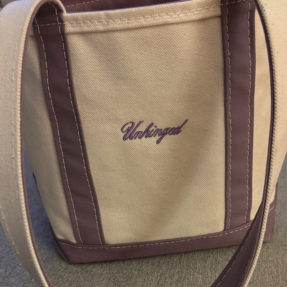 L.L. Bean Canvas Boat & Tote Bag Zip Top with Purple Accents Small